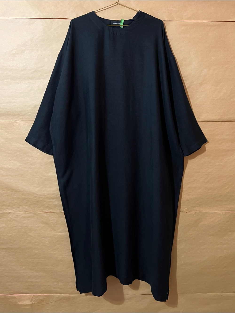 Eskandar Linen Midi Dress Popover Kaftan Oversized Lagenlook Black One Size